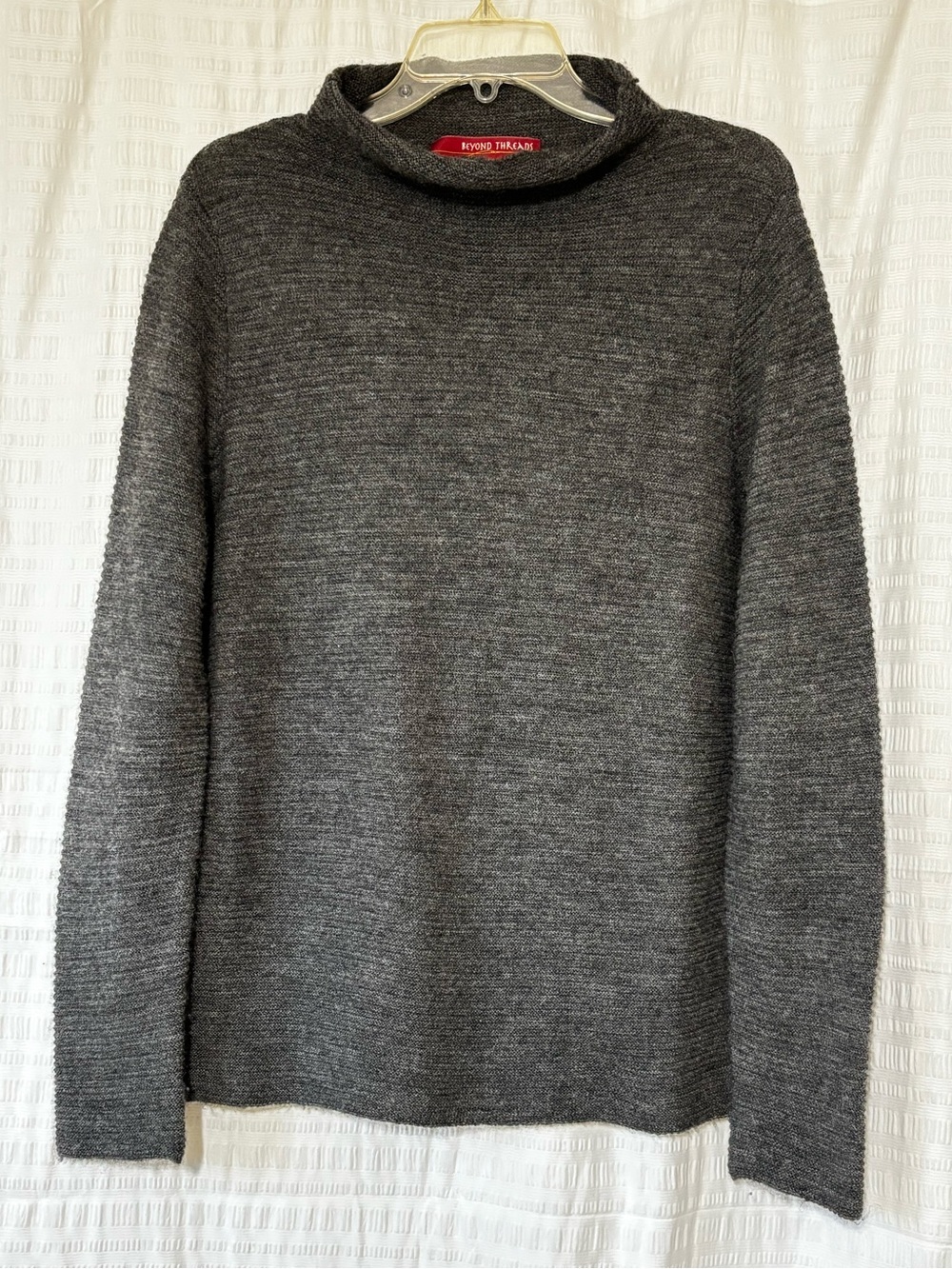BEYOND THREADS Ribbed Cowlneck Pullover Sweater Gray Sz Large